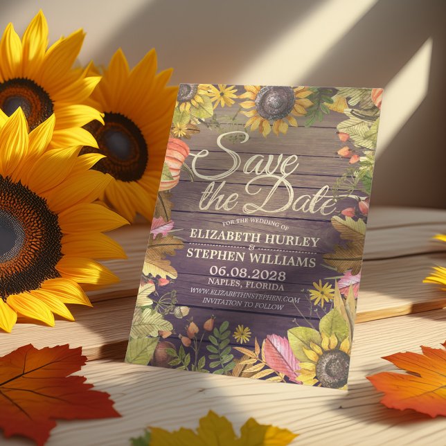 Wedding Save The Date Autumn Leaves Pumpkins Wood (Creator Uploaded)