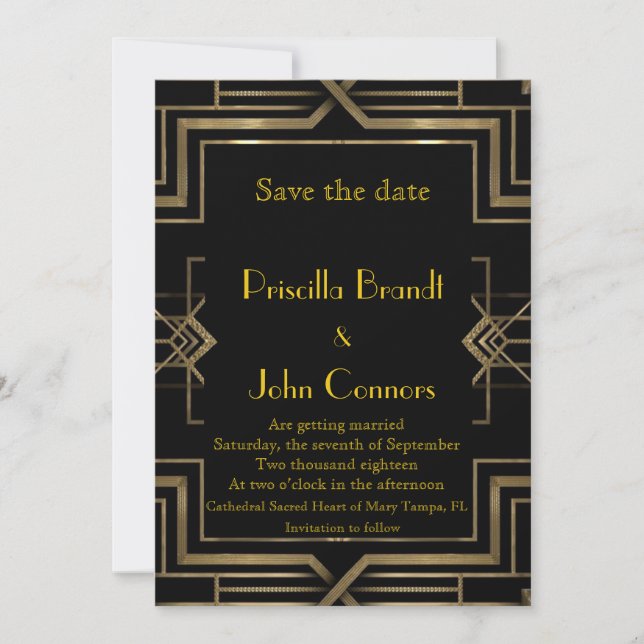 Wedding, Save the Date, black & gold, great-Gatsby Invitation (Front)