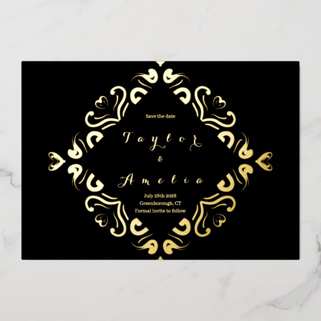 Wedding Save the Date Black Real Gold (Front)