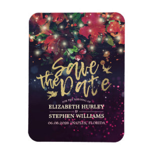 Wedding Save The Date Burgundy Floral String Light Magnet