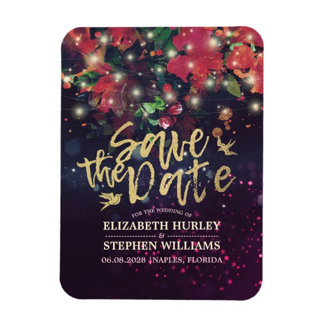 Wedding Save The Date Burgundy Floral String Light Magnet (Vertical)