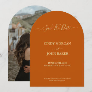 Wedding Save The Date - Burnt Orange Arch Cut