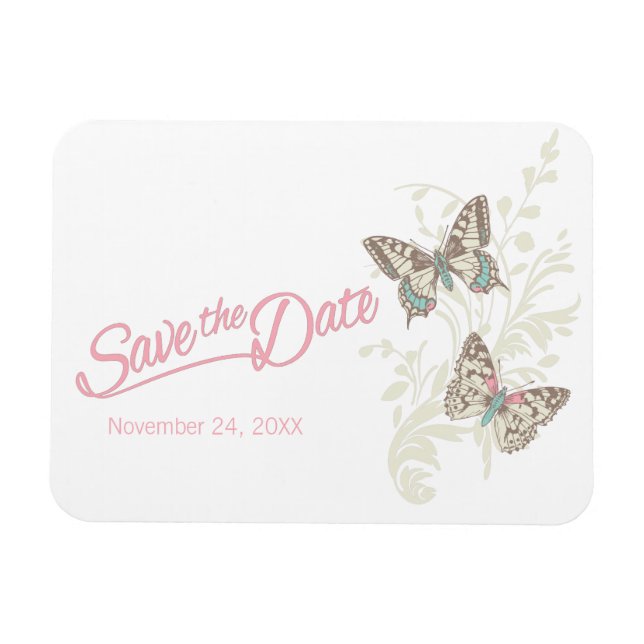Wedding save the date butterflies magnet (Horizontal)