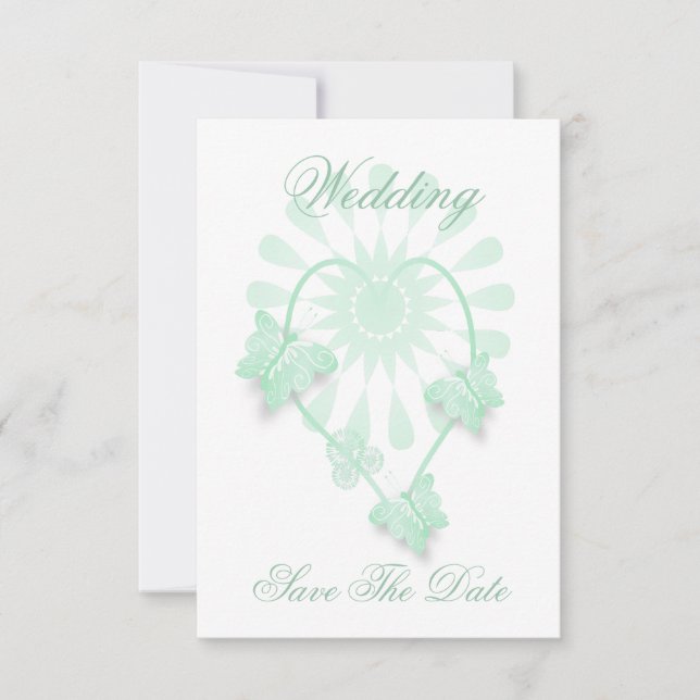 Wedding Save The Date Card Peppermint Butterflies (Front)