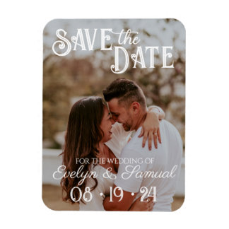 Wedding Save the Date Cards with White Text Photo Magnet