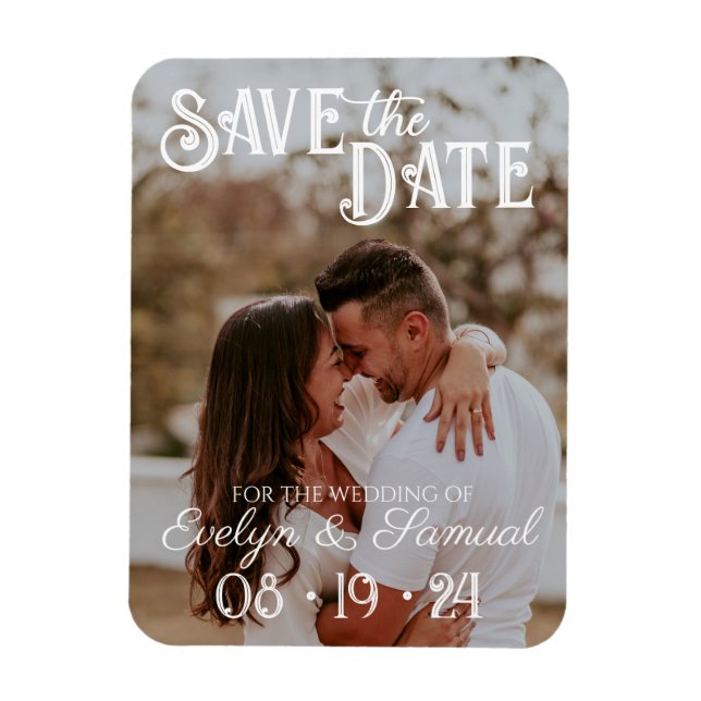 Wedding Save the Date Cards with White Text Photo  Magnet (Vertical)