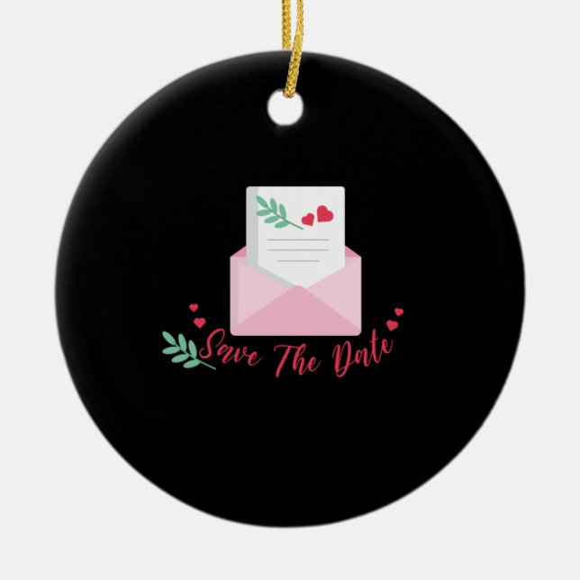 Wedding Save The Date Ceramic Ornament (Front)