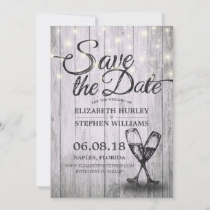 Wedding Save The Date Champagne Glasses Wood Light
