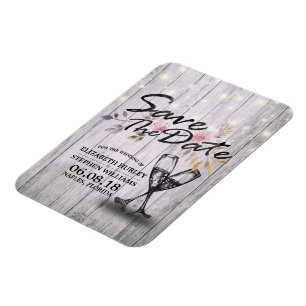 Wedding Save The Date Champagne Glasses Wood Light Magnet