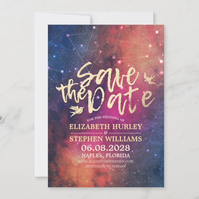 Wedding Save The Date Chic Star Sky Constellations (Front)