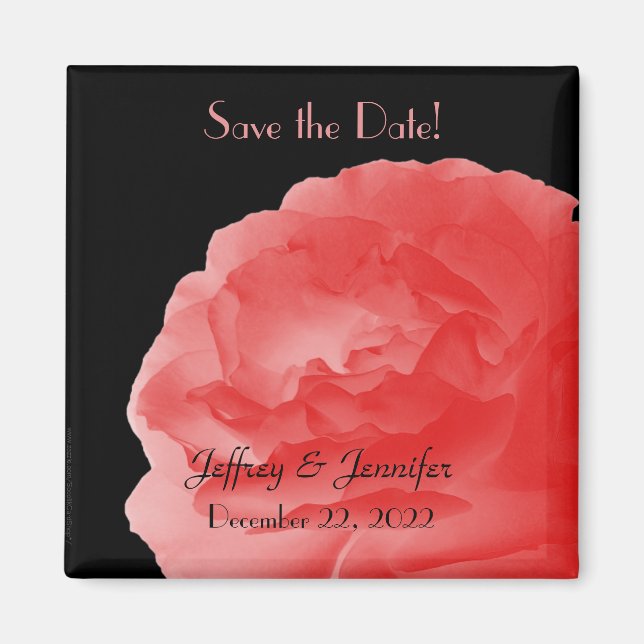 Wedding Save the Date Coral Rose Magnet (Front)