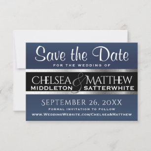 Wedding Save the Date Dark Blue and Silver