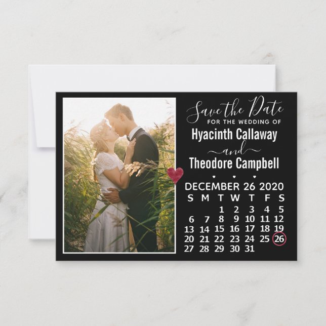 Wedding Save the Date December 2020 Calendar Photo (Front)