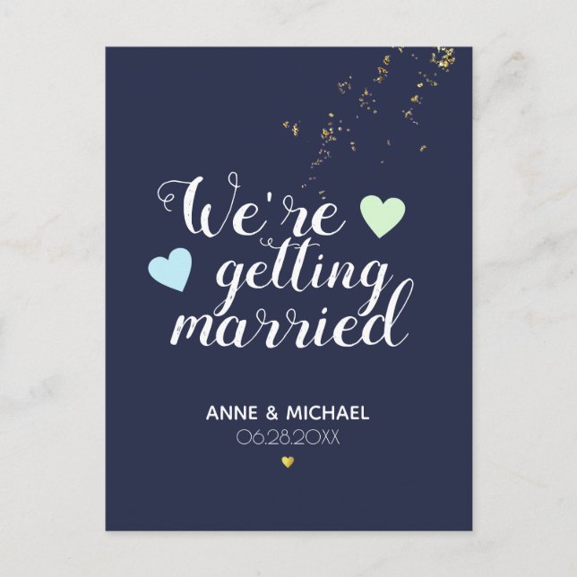 wedding SAVE THE DATE deep-blue Announcement Postcard (Front)