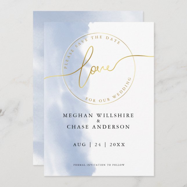 WEDDING | Save the Date Dusty Blue Watercolor Invitation (Front/Back)