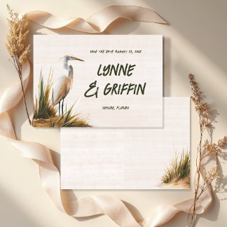 Wedding Save the Date Egret in Dunes