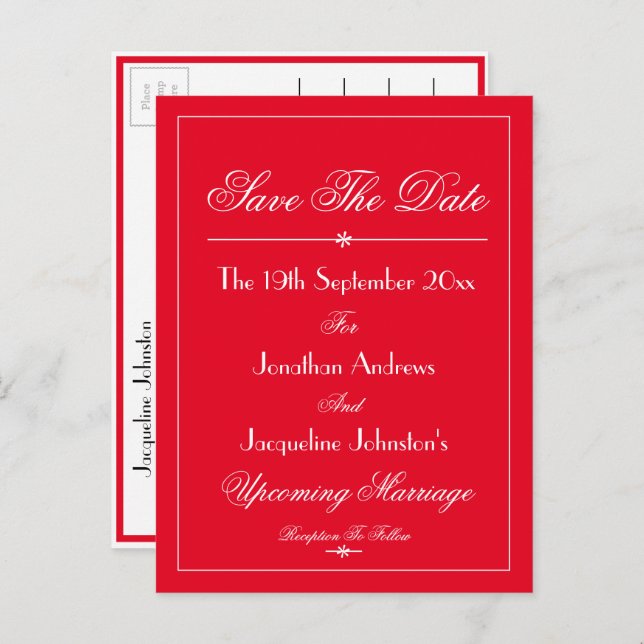 Wedding Save The Date Elegant Chic Red Invitation Postcard (Front/Back)