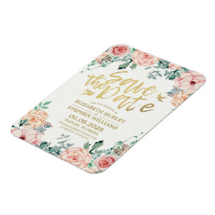Wedding Save The Date Elegant Floral String Lights Magnet