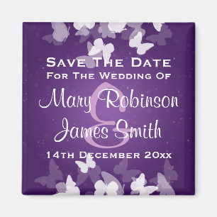 Wedding Save The Date Elusive Butterflies Purple Magnet