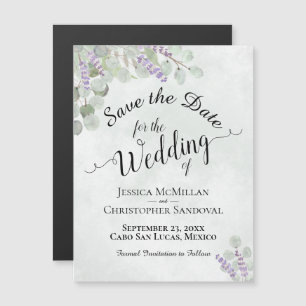 Wedding Save the Date Eucalyptus & Lavender Blue Magnetic Invitation