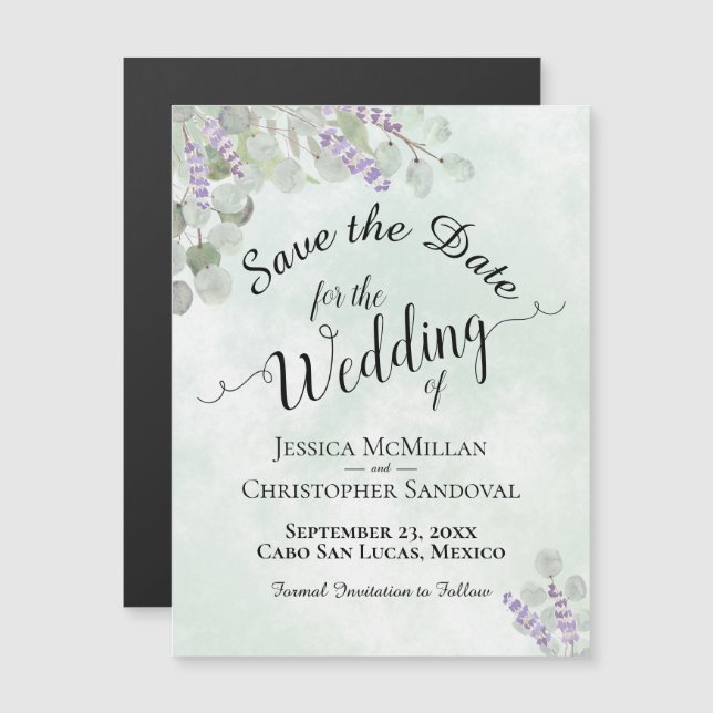 Wedding Save the Date Eucalyptus & Lavender Mint Magnetic Invitation (Front/Back)