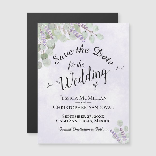 Wedding Save the Date Eucalyptus & Lavender Purple Magnetic Invitation (Front/Back)
