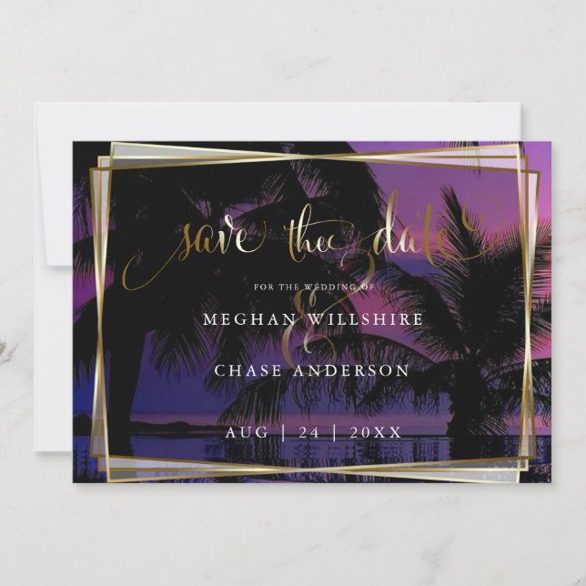 Wedding Save the Date |Exotic Tropical Night Beach (Front)