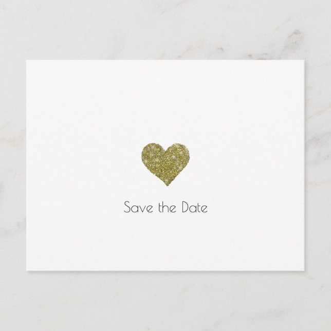 wedding save-the-date + faux gold heart minimalist announcement postcard (Front)