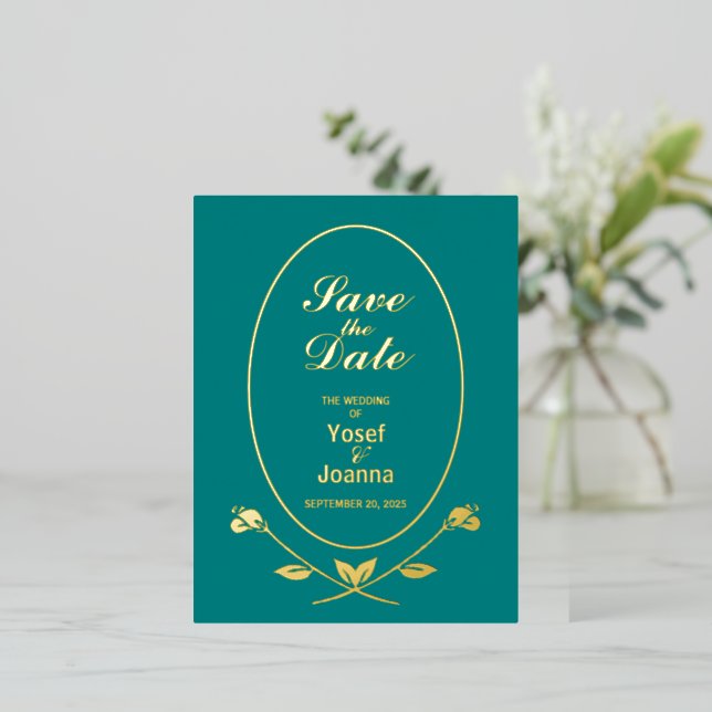 Wedding Save the Date Foil Invitation Postcard (Standing Front)