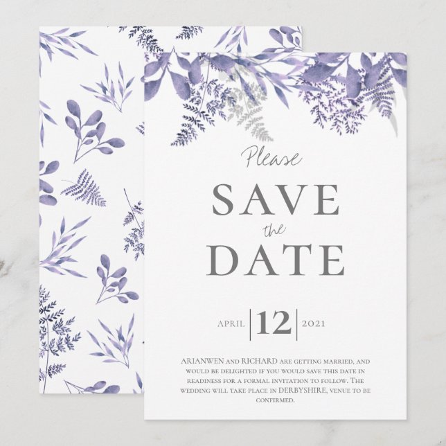 Wedding Save the Date Foliage Bouquet Invitation (Front/Back)