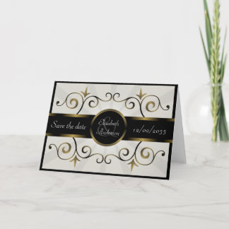 Wedding Save the Date Gold Black Elegant Burst Announcement