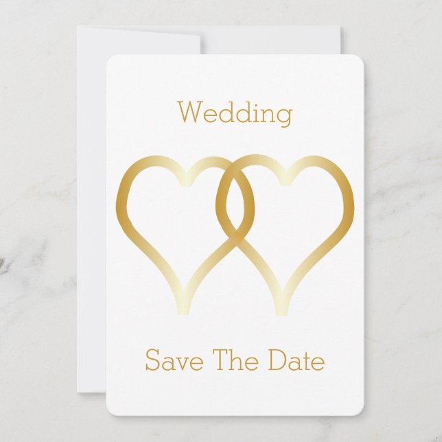 Wedding Save The Date Gold Hearts (Front)