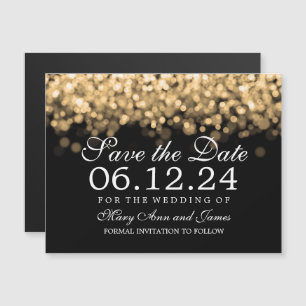 Wedding Save The Date Gold Lights Magnetic Invitation