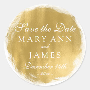 Wedding Save The Date Gold Paint Look Classic Round Sticker