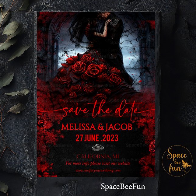 Wedding Save The Date Gothic Rose Vintage Hallowee Invitation (Wedding Invitation,Save The Date,Gothic Rose,Vintage wedding,Halloween Wedding,Announcement,wedding )