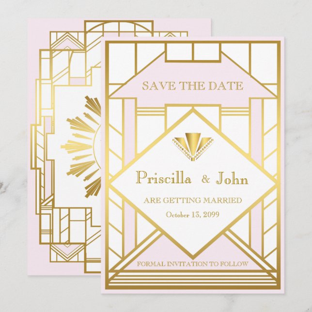 Wedding Save the Date,Great Gatsby,white gold pink Invitation (Front/Back)