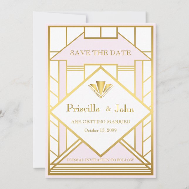 Wedding Save the Date,Great Gatsby,white gold pink Save The Date (Front)