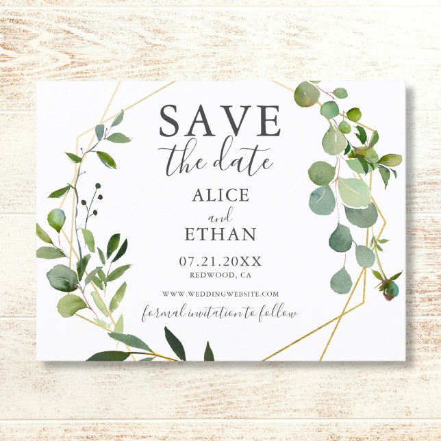 Wedding Save The Date Greenery Botanical Announcement Postcard (Creator Uploaded)