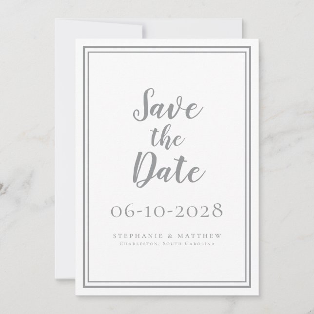 Wedding Save The Date Grey Modern Simple  Script (Front)