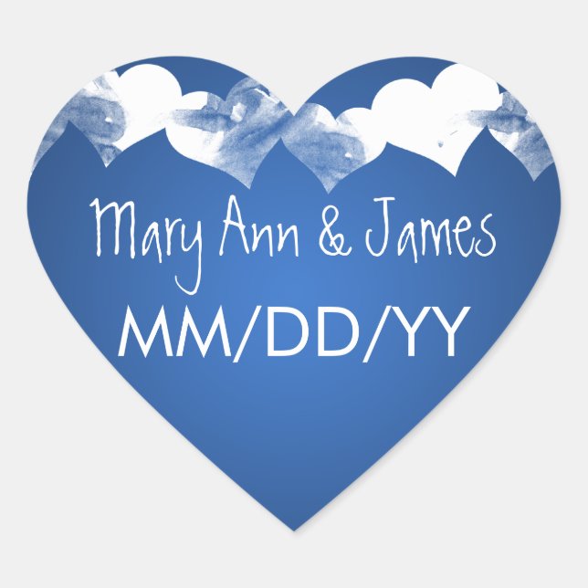Wedding Save The Date Grunge Hearts Blue Heart Sticker (Front)