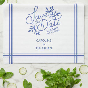 Wedding Save the Date Hand Drawn Botanical Floral Tea Towel