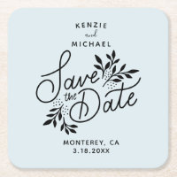 Wedding Save the Date Hand Drawn Botanicals Blue