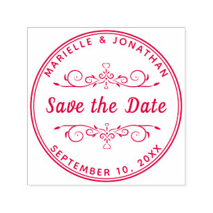 Wedding Save the Date Heart Floral Custom Self-inking Stamp