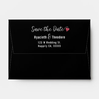 Wedding Save the Date Heart Return Address Black Envelope
