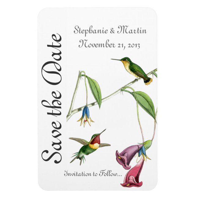 Wedding Save the Date Hummingbirds Bird Flowers Magnet (Vertical)