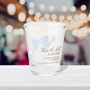 Wedding Save the Date Invitation Blue Bow Photo Shot Glass