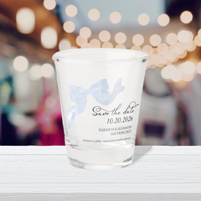 Wedding Save the Date Invitation | Blue Bow Photo Shot Glass (Creator Uploaded)