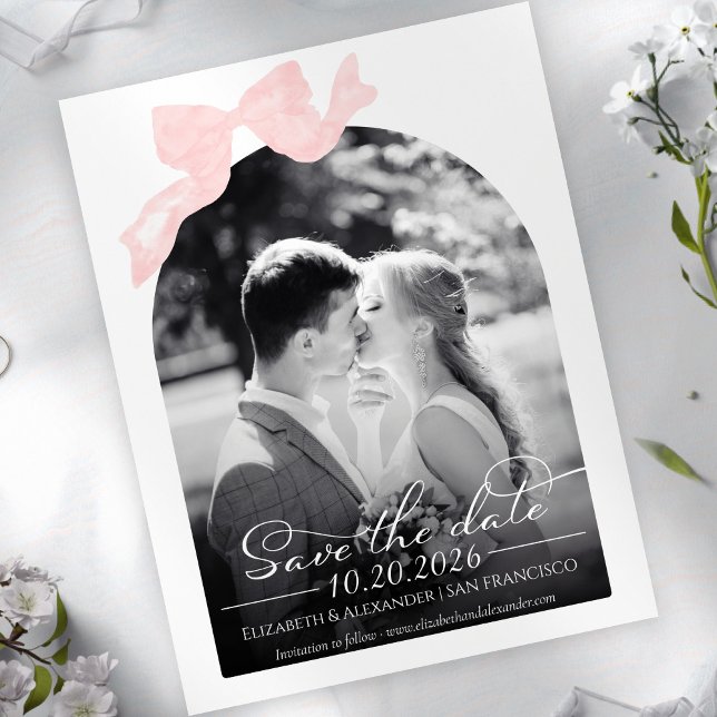 Wedding Save the Date Invitation | Bow Photo Postcard (Creator Uploaded)