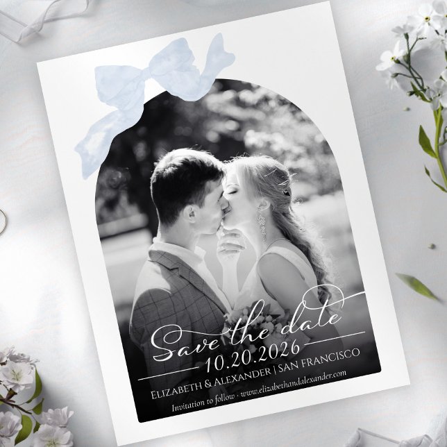 Wedding Save the Date Invitation | Bow Photo Postcard (Creator Uploaded)