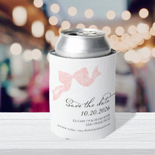 Wedding Save the Date Invitation   Pink Bow Photo Can Cooler